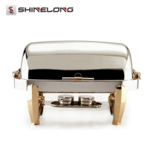 C082 Rectangular plateado chapado en titanio Revestimiento superior de oro Indian Chafing Dish Fuel